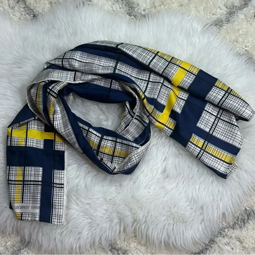 Geoffrey Beene Checkered Scarf in Blue and Yellow 100% silk